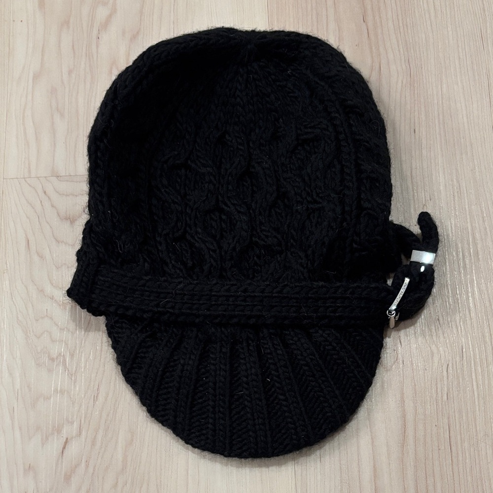 Michael Kors Cozy Black Knit Cap With Silver Buckle Detailing